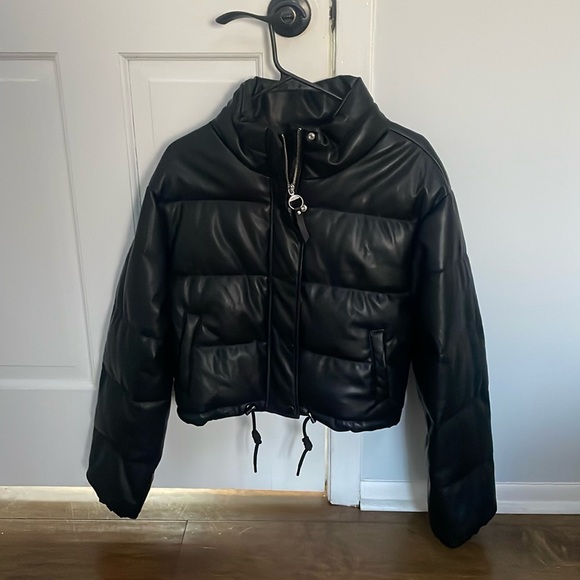 Love Tree Jackets & Blazers - Black Puffer Faux Leather Jacket